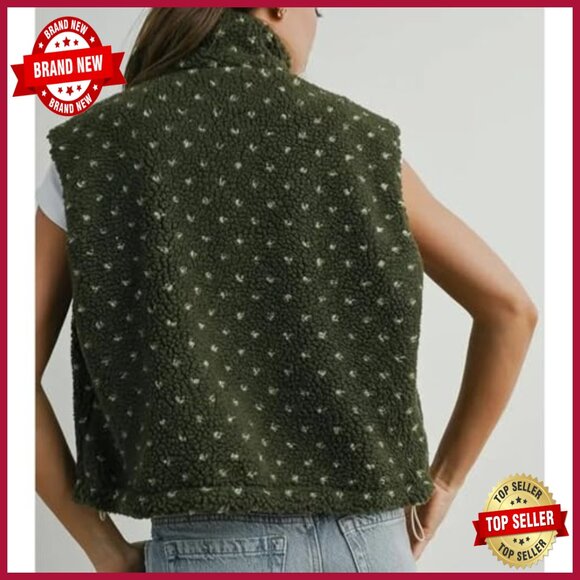 Large Polka Dot Fleece Vest Women Sleeveless High Neck Zipper Loose Fit - Picture 2 of 7